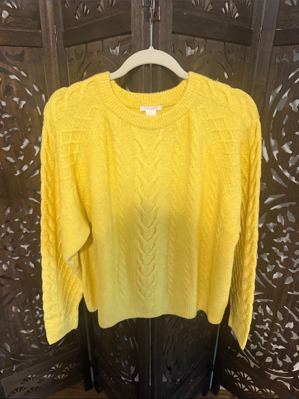 H&M Bright Yellow Cable-Knit Crew Sweater